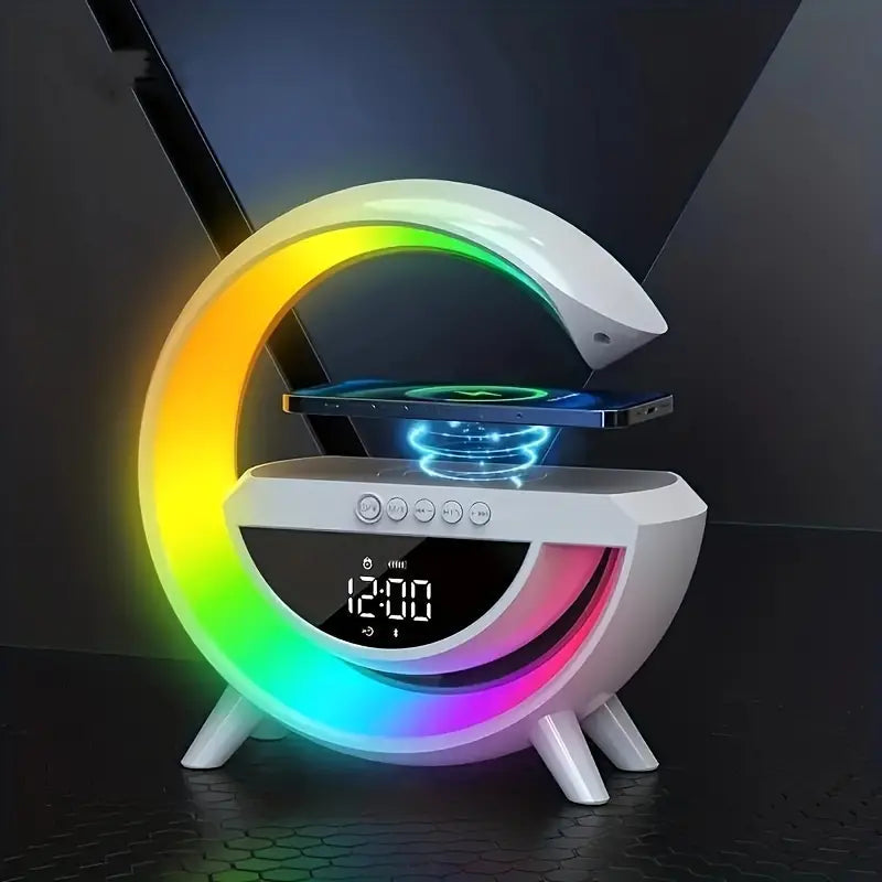 G Lamp Speaker With Digital Clock, RGB Multifunction Wireless Charger Alarm Clock Speaker, Home Decor Smart Lamp, Atmosphere Nightlight Bluetooth Stereo Clock Desktop Speaker, G Type Table Night Light G Lamp Speaker With Digital Clock, RGB Multifunction Wireless Charger Alarm Clock Speaker, Home Decor Smart Lamp, Atmosphere Nightlight Bluetooth Stereo Clock Desktop Speaker, G Type Table Night Light